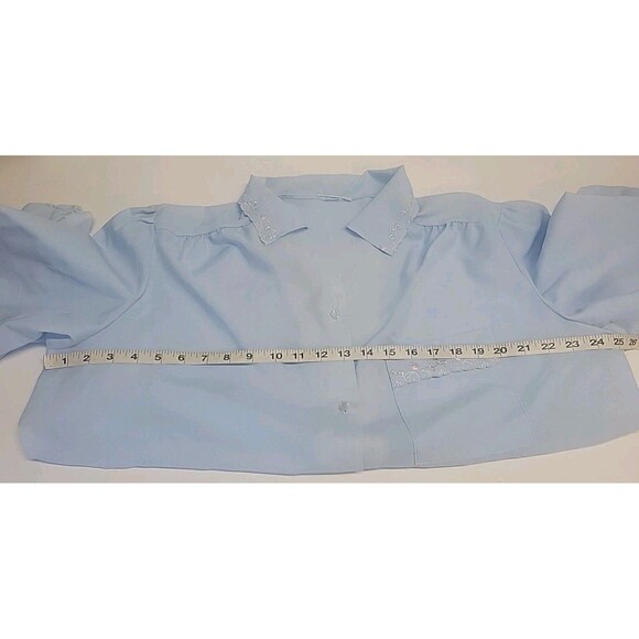 Vtg 80s Secretary Blouse Blue Office Sheer Floral Collar Pocket Sz XL - Picture 10 of 13